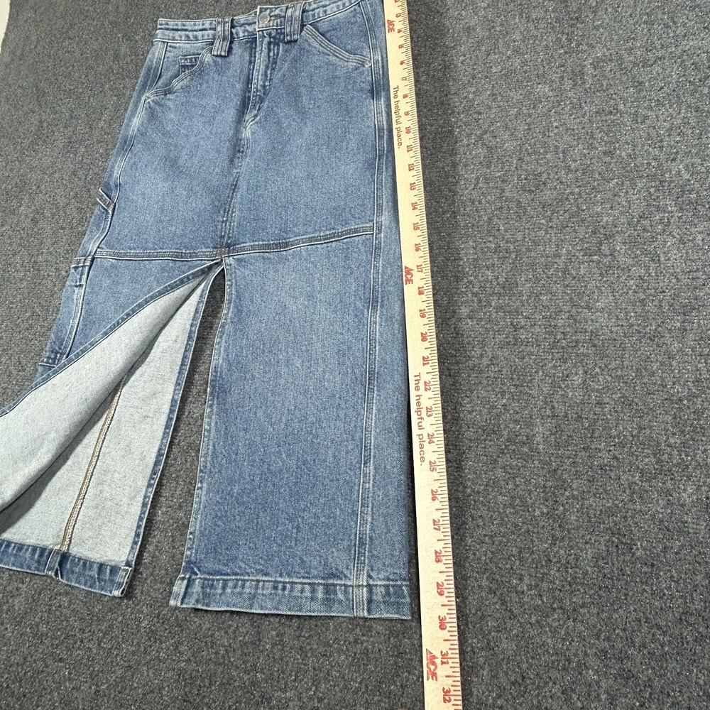 ALC Alden Denim Midi Skirt Paneled Medium-wash front split hem Women's 4 #2947 - Picture 8 of 9